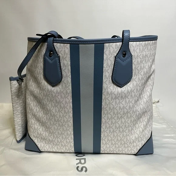 Michael Kors EVA Large Logo Stripe Tote Bag & Pouch MSRP $298